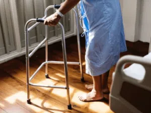 Anziano con girello post operazione